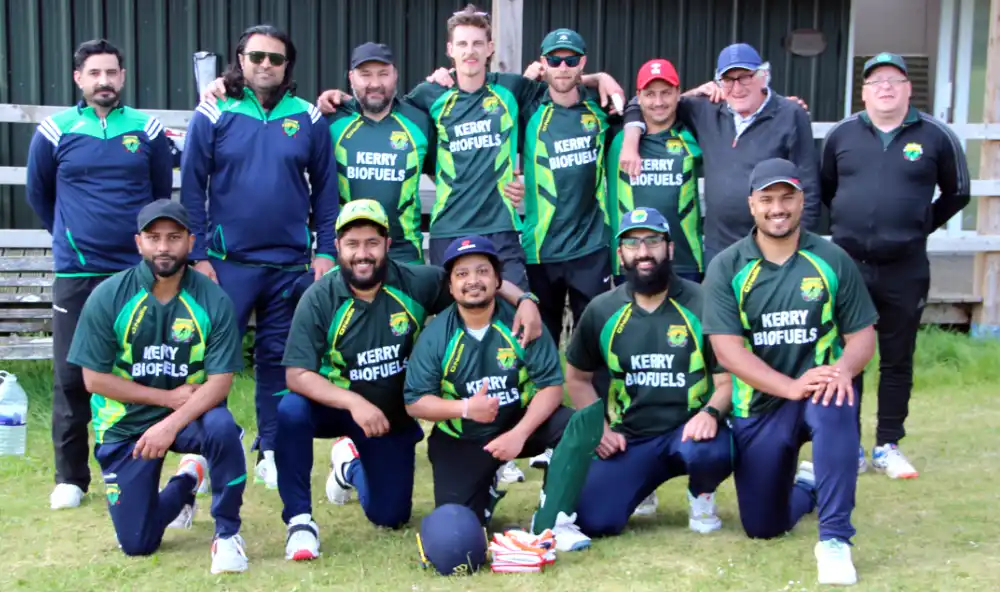 Kerry Cricket Club 1st XI team who started the 2025 season with a huge win.